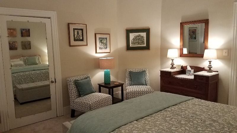 Larger Bedroom has a walk in closet with lots of storage.