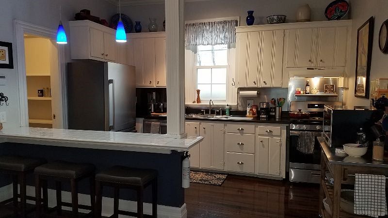 All new Kitchen Stainless Steel appliances including Refrigerator, Gas Stove, Dishwasher, Large Microwave, toaster, blender Coffee Pot and electric tea kettle.