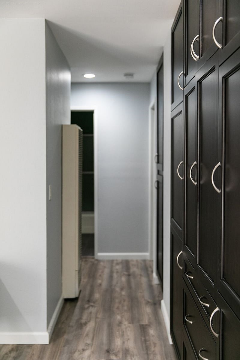 Hallway from family room to bedrooms and bathrooms