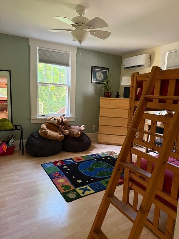 For guests without children, the space is cleared of extraneous family supplies to make space for storage and personal items.