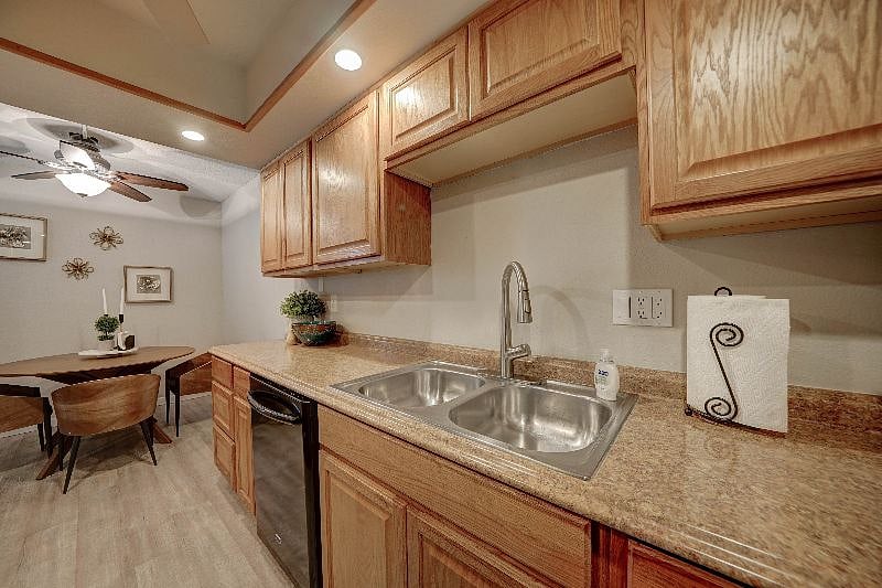 Kitchen is attached to the dining room