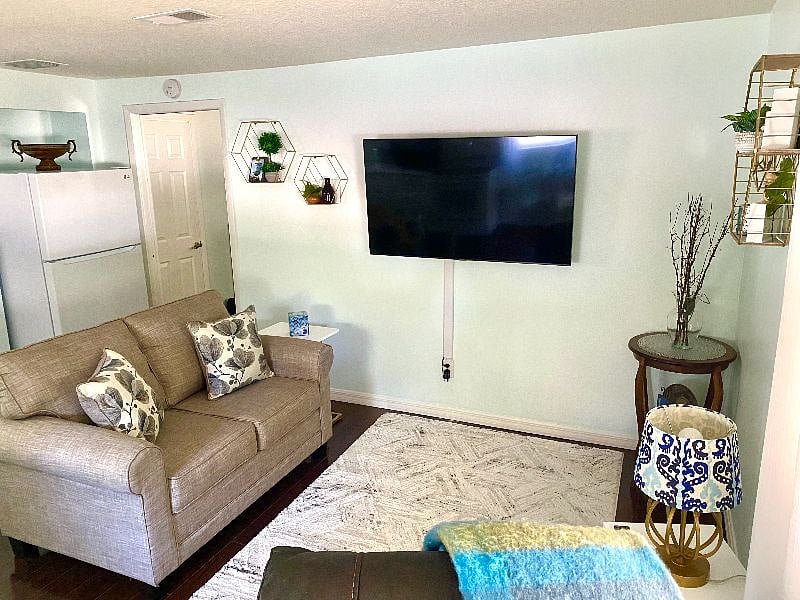 Living room, electric recliner, 55" flat screen, smart TV