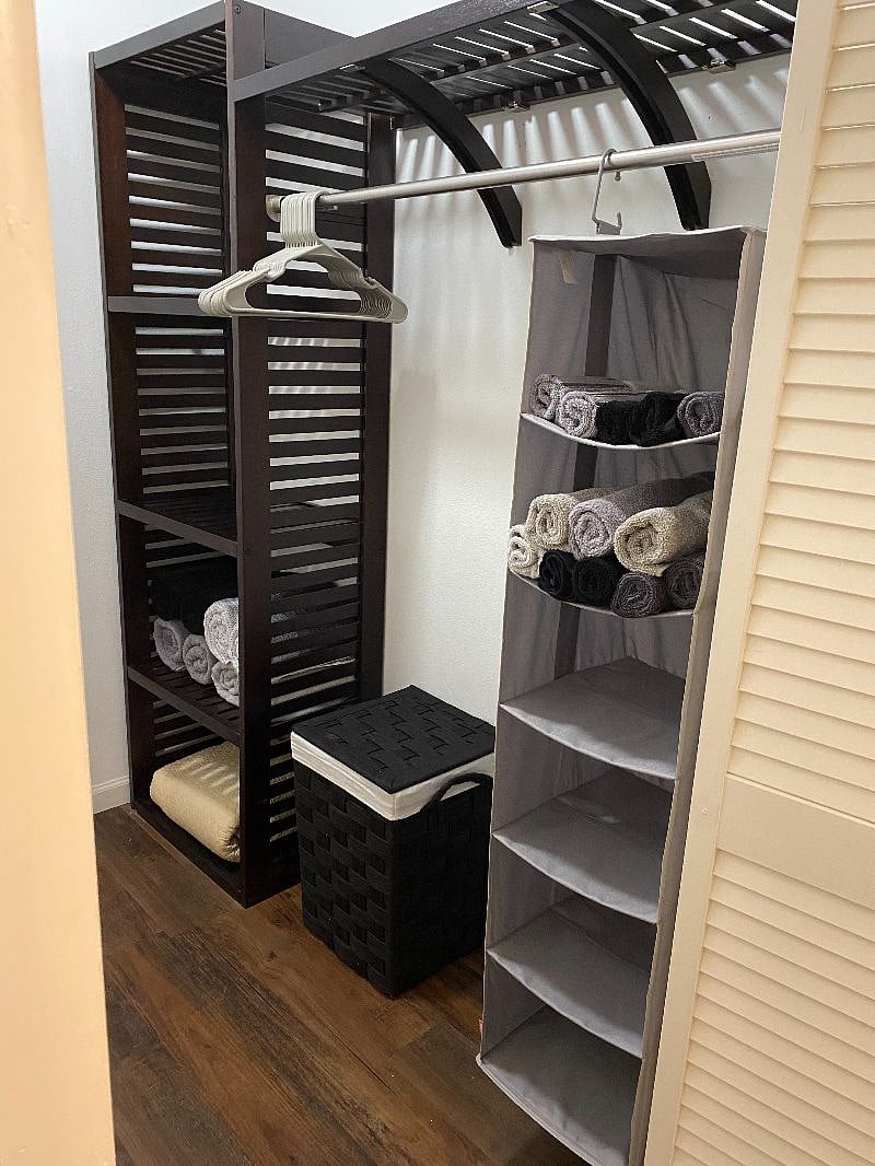 Plenty of storage/hanging area in the walk in closet for your belongings.