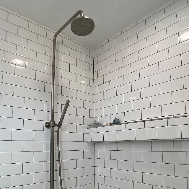Full bathroom.
Spacious walk in shower with rain shower head.