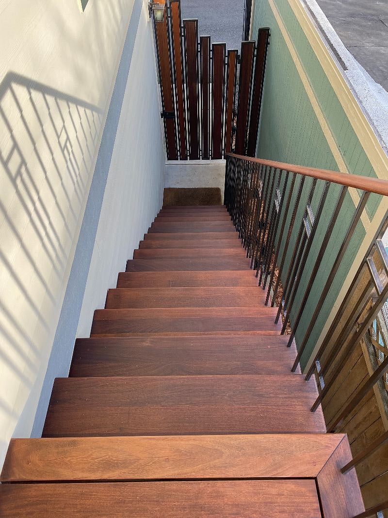 Stairs, landing, and gate are also made from ipe.