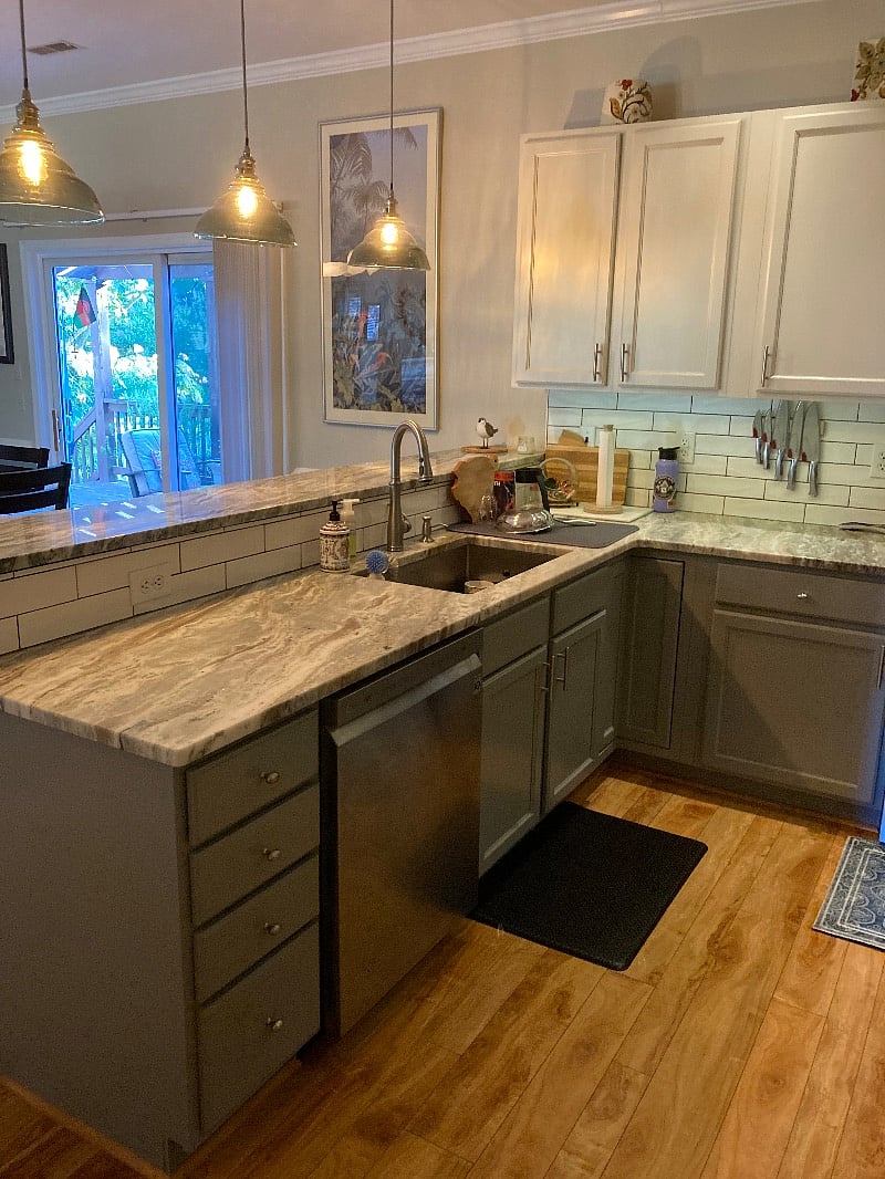 Kitchen with granite countertops, deep sink, garbage disposal 