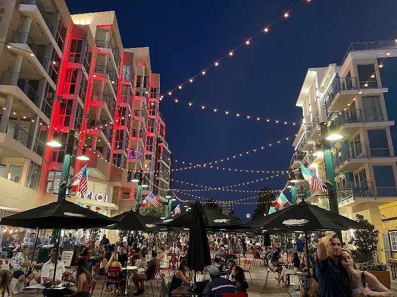 The main square of Little Italy at night which is 400 feet from the condo. 