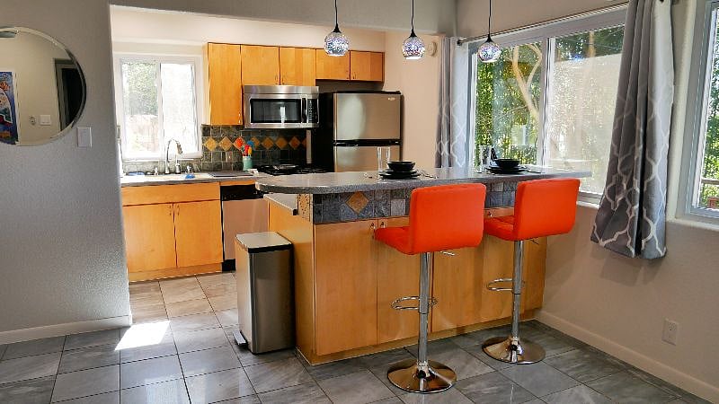 Open kitchen with lots of storage