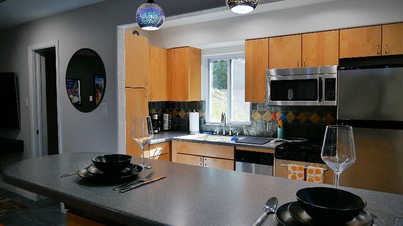 Open kitchen with lots of storage