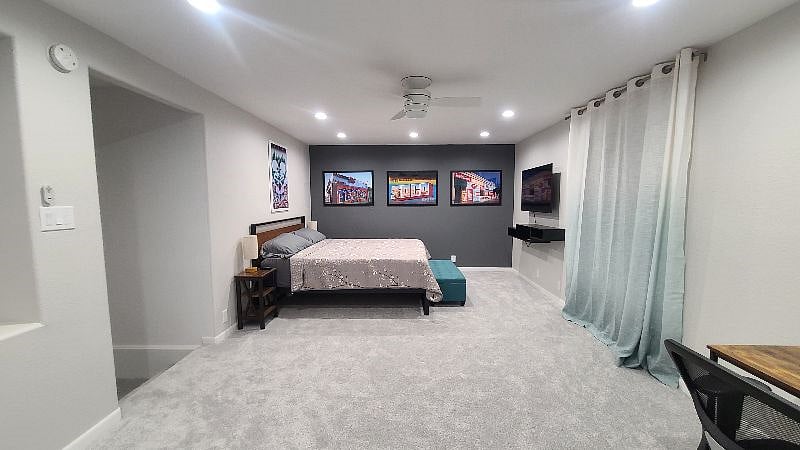 Master bedroom with lots of space and dimmable lights