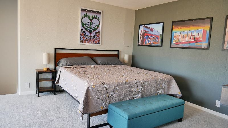 King bed with a storage ottoman