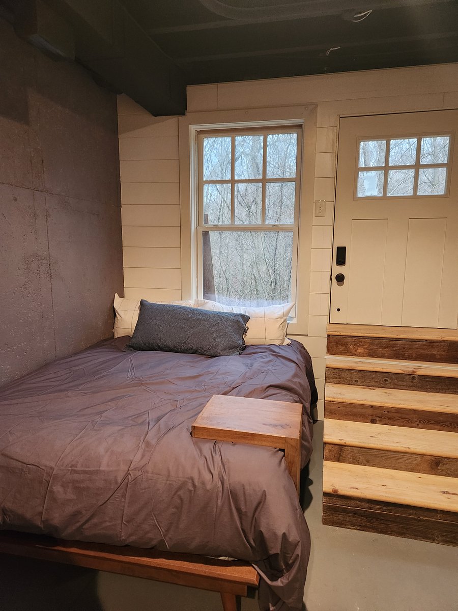 Queen bed in basement apartment