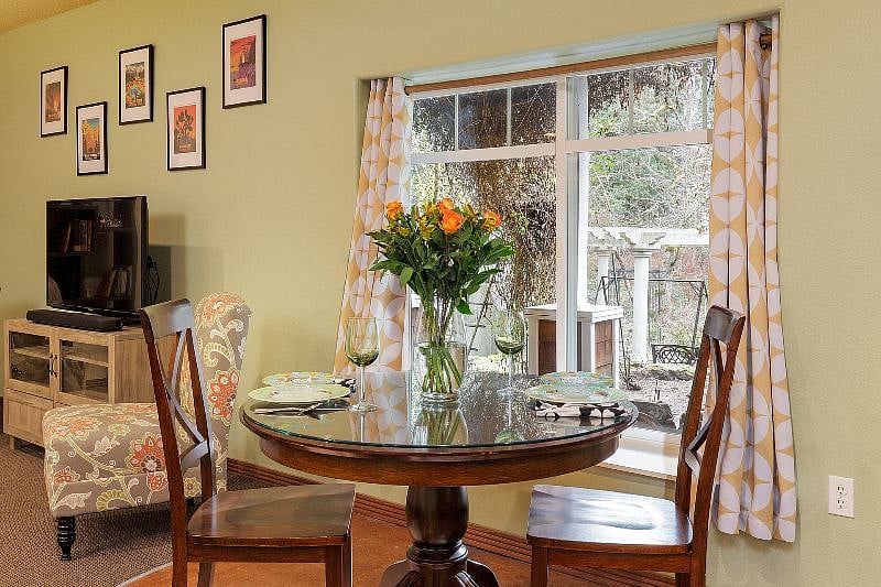 Peaceful creek views right from your dining tableperfect for quiet mornings or unwinding after a long shift. Extra chairs available for visiting friends or family.