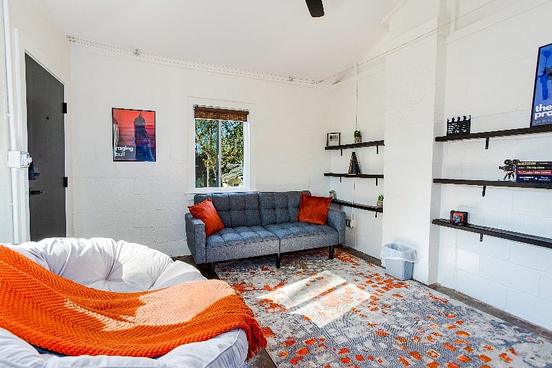 Living room view toward the main entrance. 
