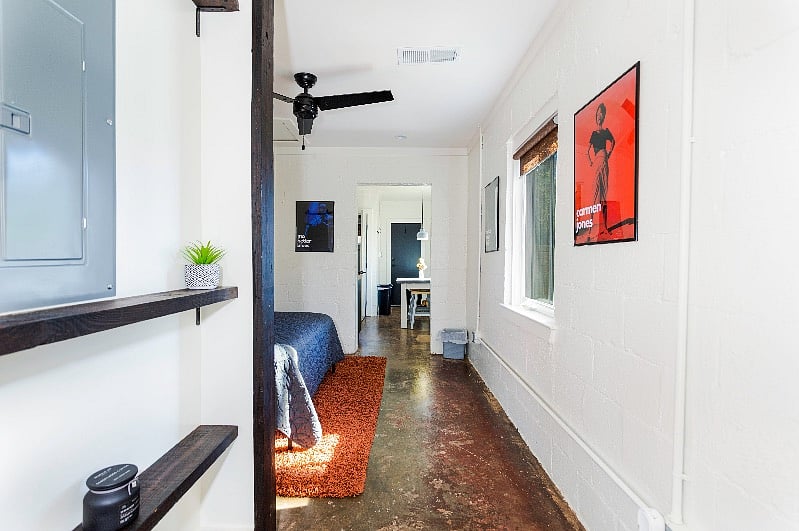 View from the hallway toward the bedroom. 