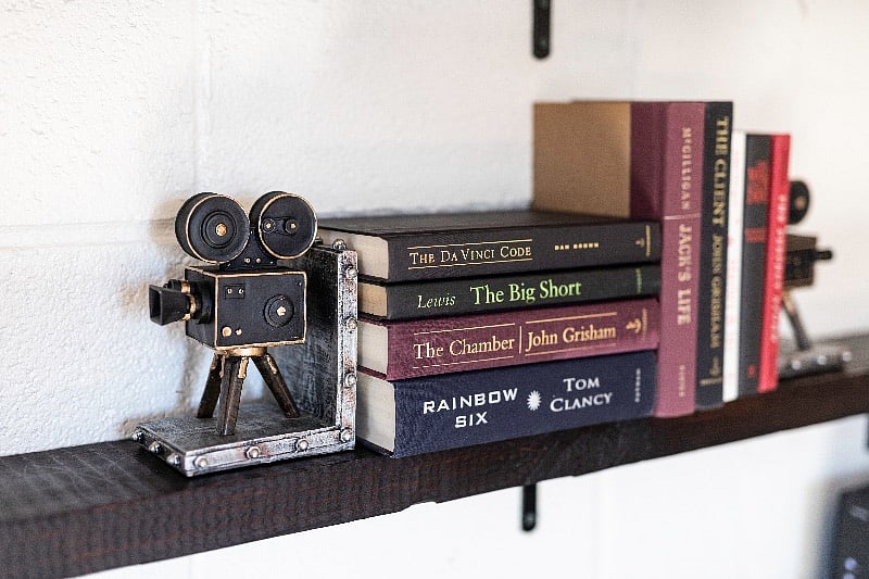 A collection of books, that would later become films, on the bookshelf in the living room. For your reading enjoyment!