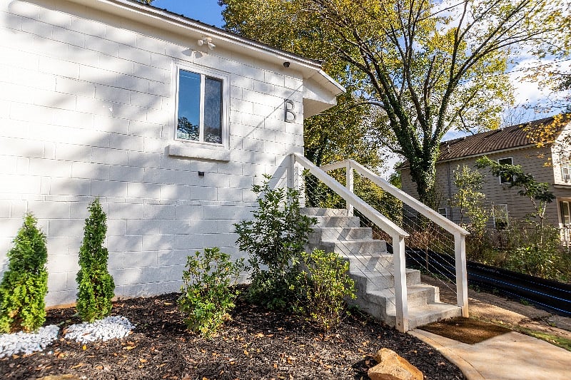 Front exterior and steps to your home away from home. 