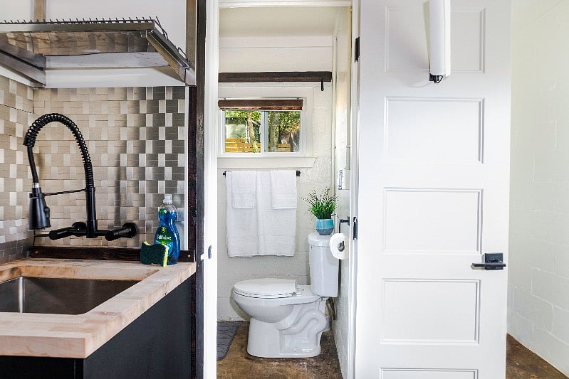 The bathroom entrance off the kitchen. 