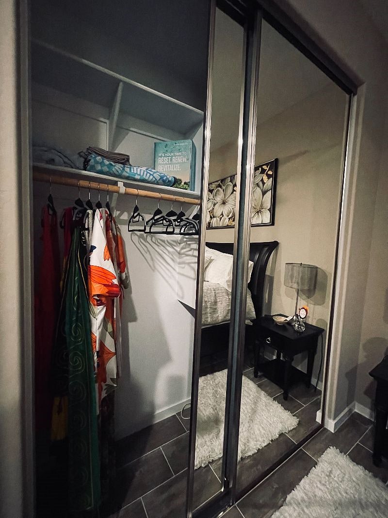 Closet with shelves, room for hanging clothes