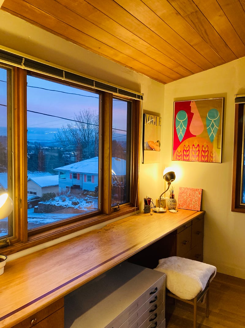 the desk in the office has a great view of mount hood on a clear day.th