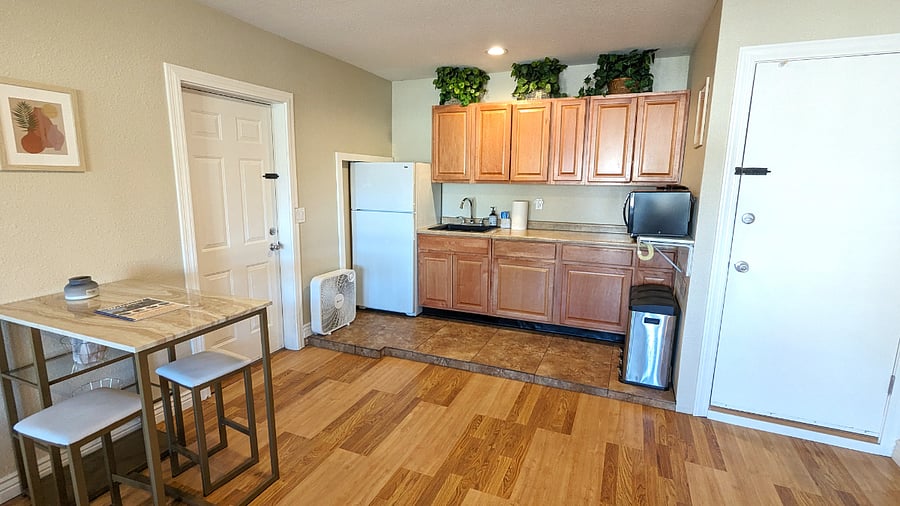 Dining area and kitchenette.