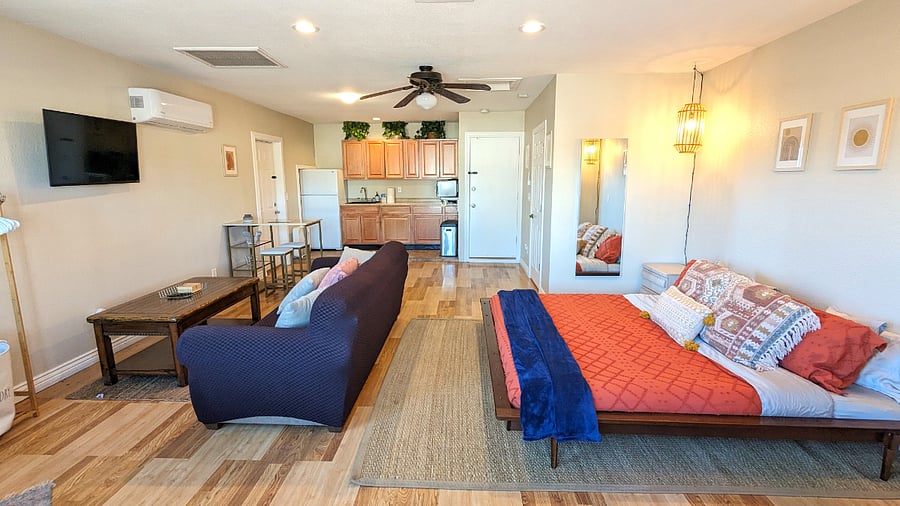 View as you walk into the unit of the living and dining areas.