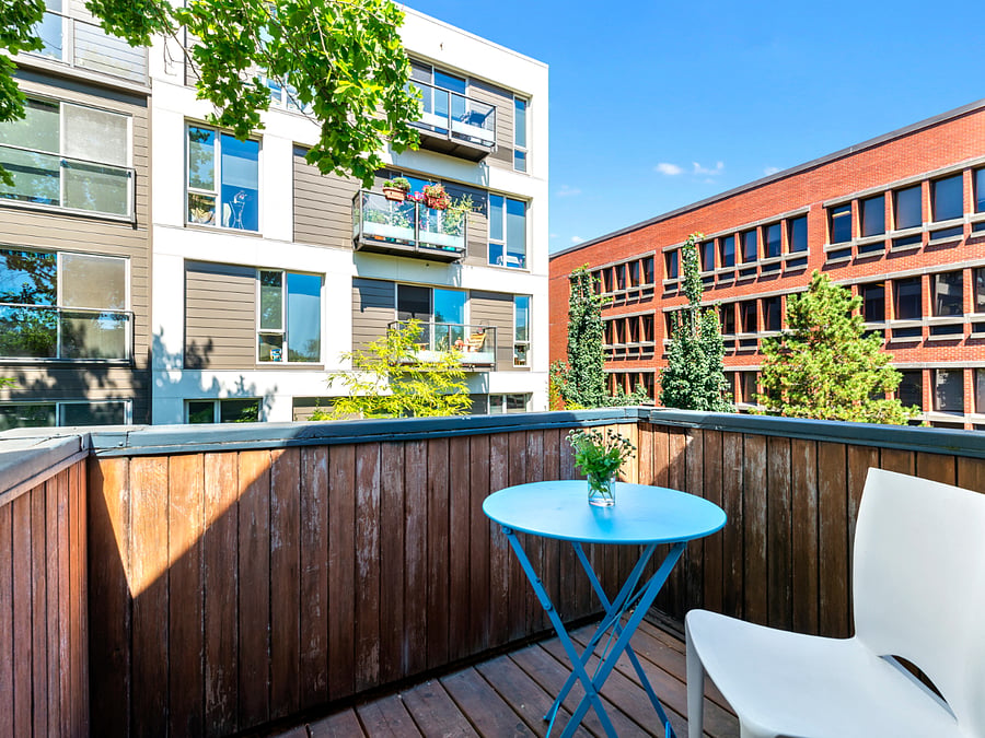 Private deck with a view of the west hills.