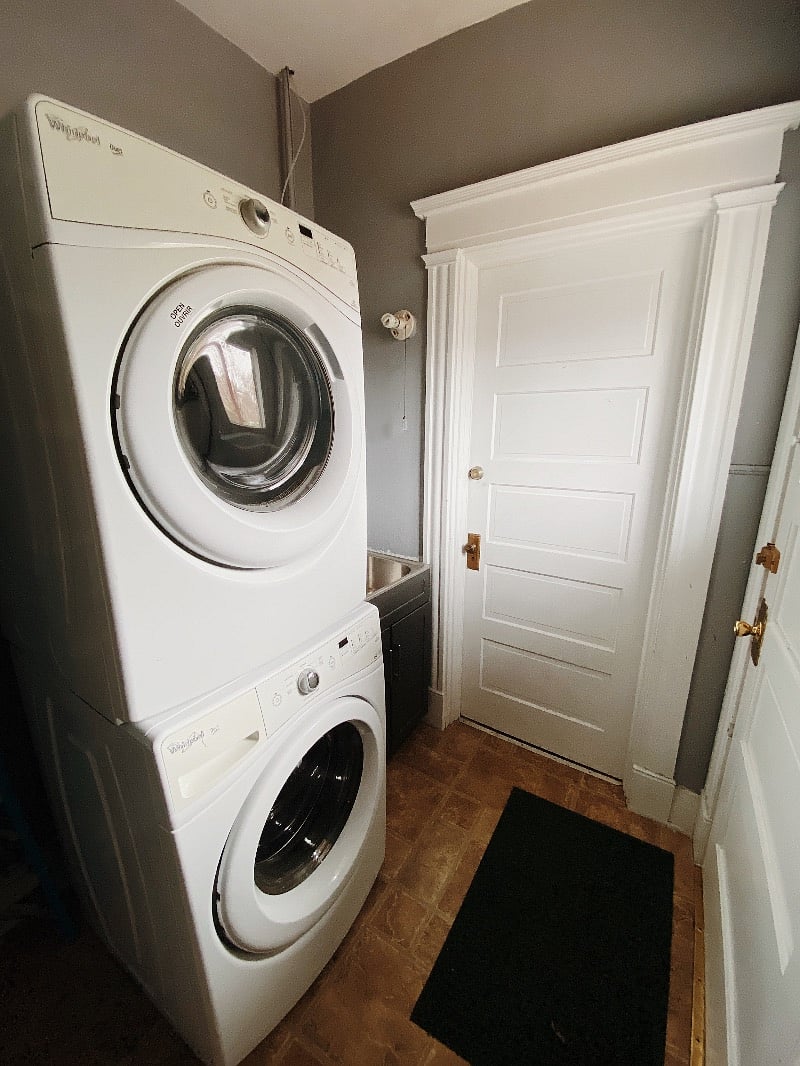 Private, locked back entrance with stacked laundry machines right outside your door.