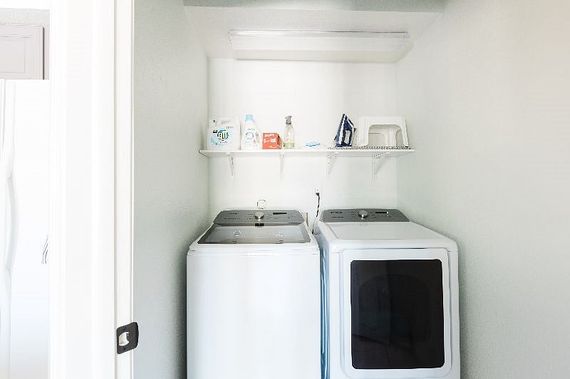 We have a large capacity Samsung washer and dryer (both brand new!) to fit bulky winter clothes. We provide you with detergent, fabric softener, and dryer sheets.