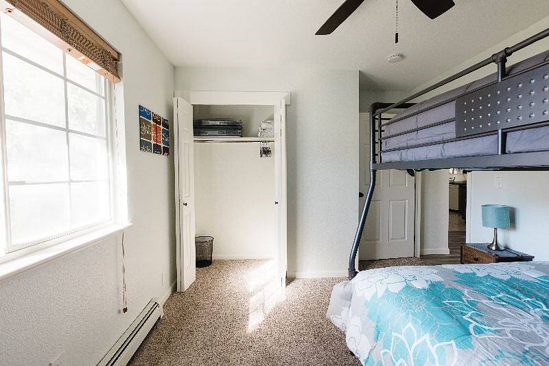 You have a closet in addition to a 4-drawer dresser. We provide you with hangers.