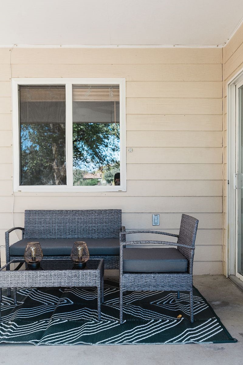A close up of the covered patio outdoor furniture set.