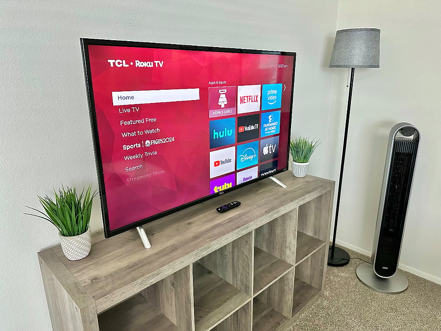 49-inch TCL Roku TV in the bedroom