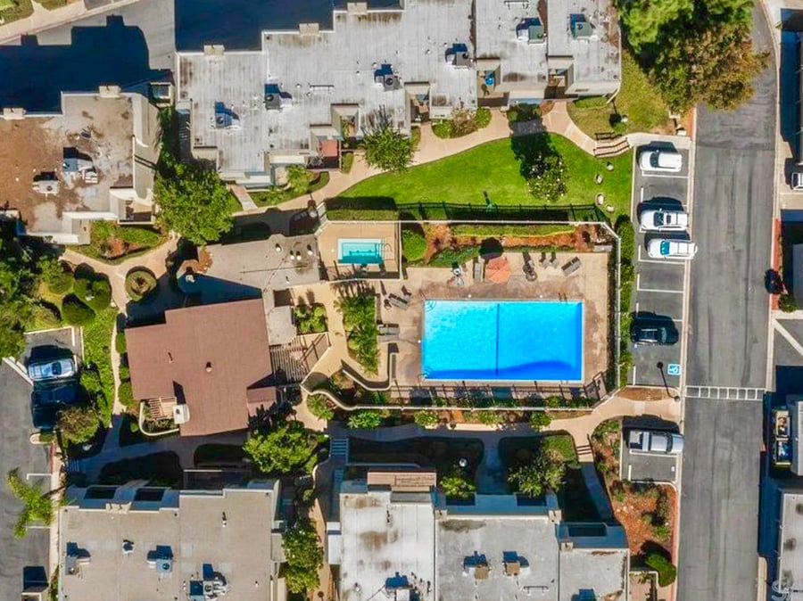 Aerial view of the pool deck & clubhouse