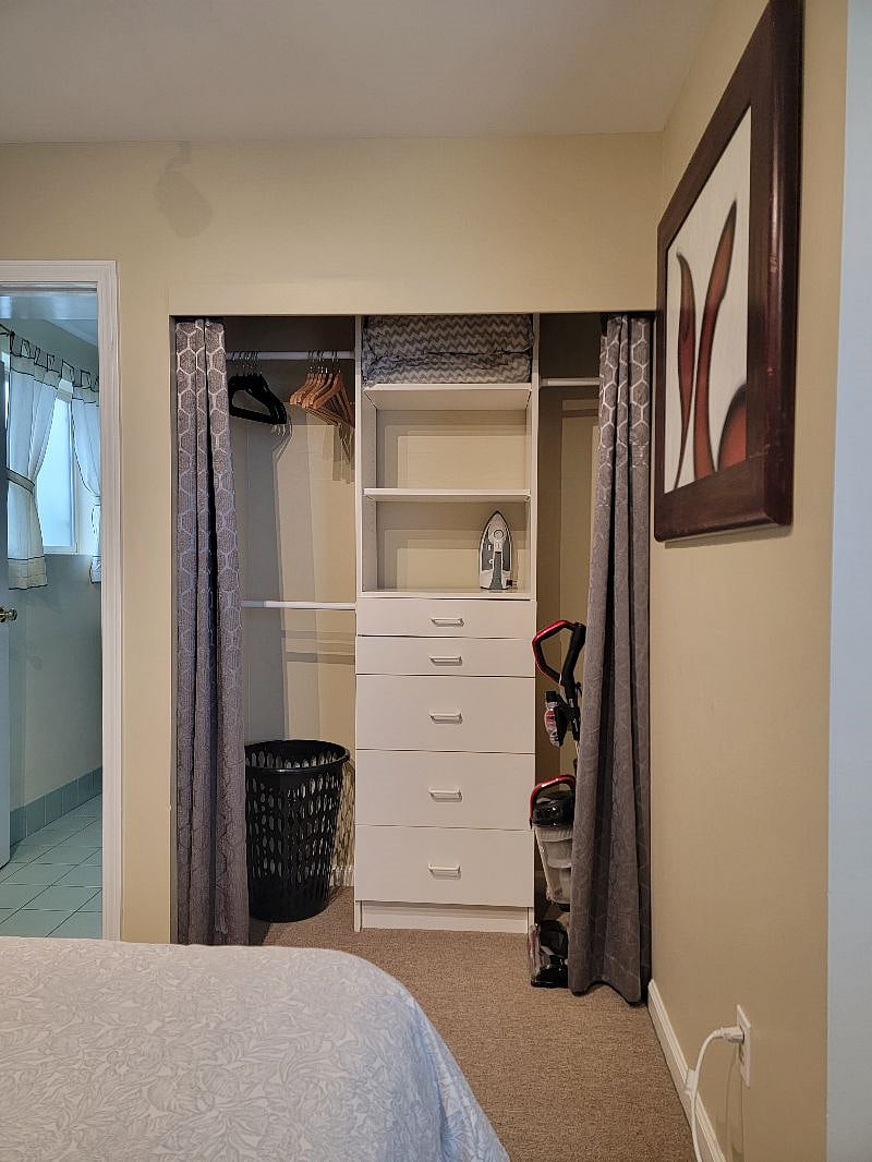Closet organizer, vacuum and iron