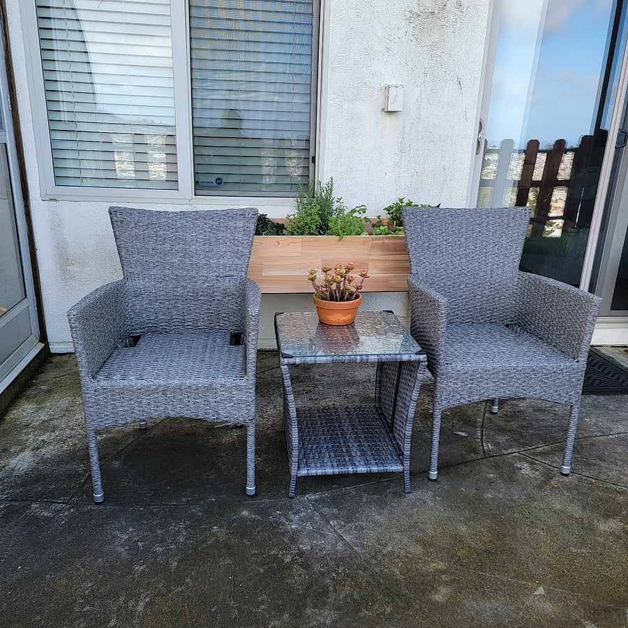 Outdoor seating and assorted herb planter