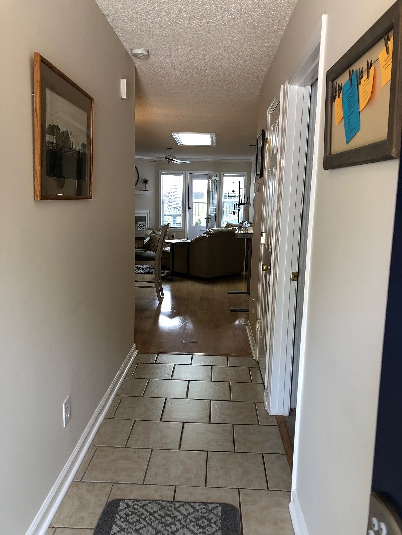 Upon entry, kitchen to the left and front bedroom and bath to the right
