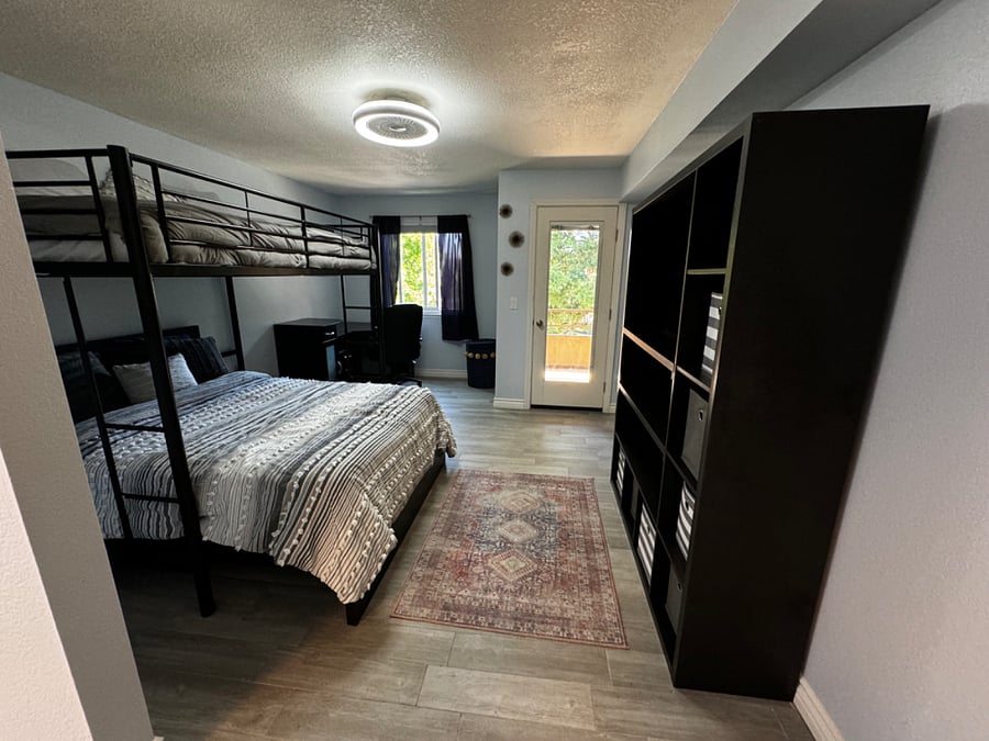 Master Suite 1: featuring full size loft bed and individual loft bed with storage under.
**Note Master Suite 1 has two desks, please see other photo for updated desks.** 