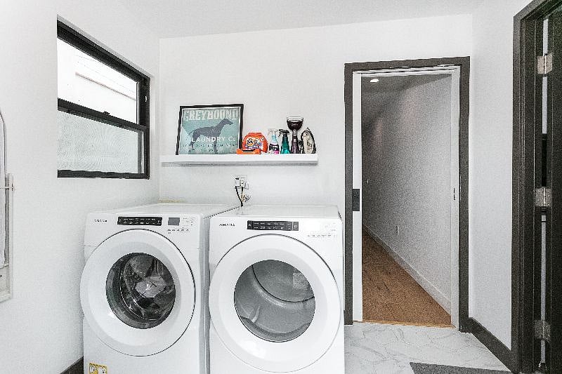 Both a washer and dryer are in house, right outside your door for easy access.