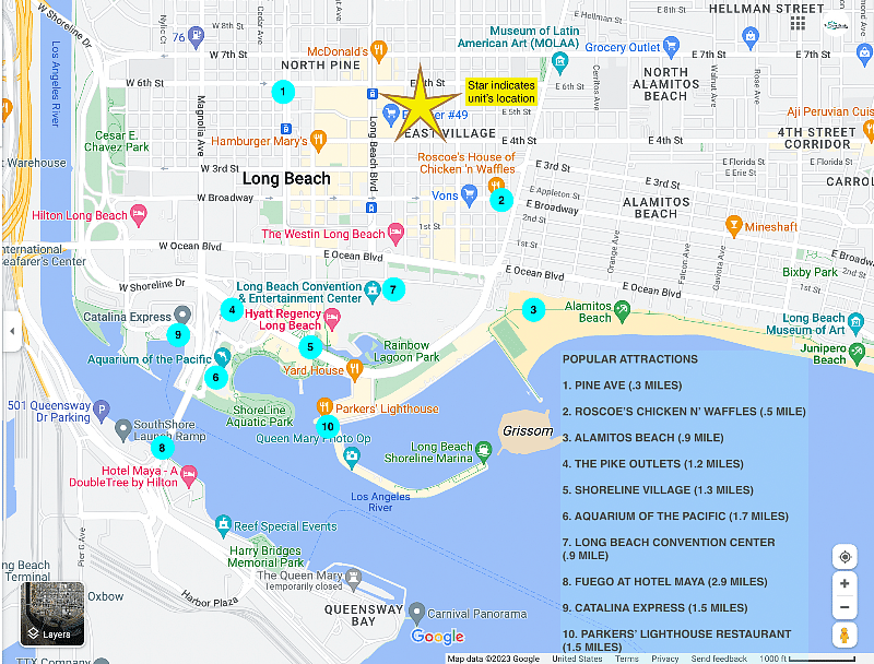 Map of Downtown Long Beach and Rental.
Visit the main attractions and tag us on Instagram! @travelstashllc