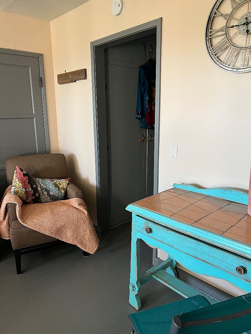 sitting area and desk in bedroom