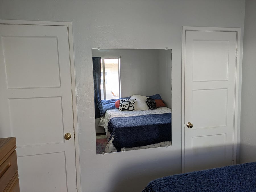 left door to hallway, right door to closet