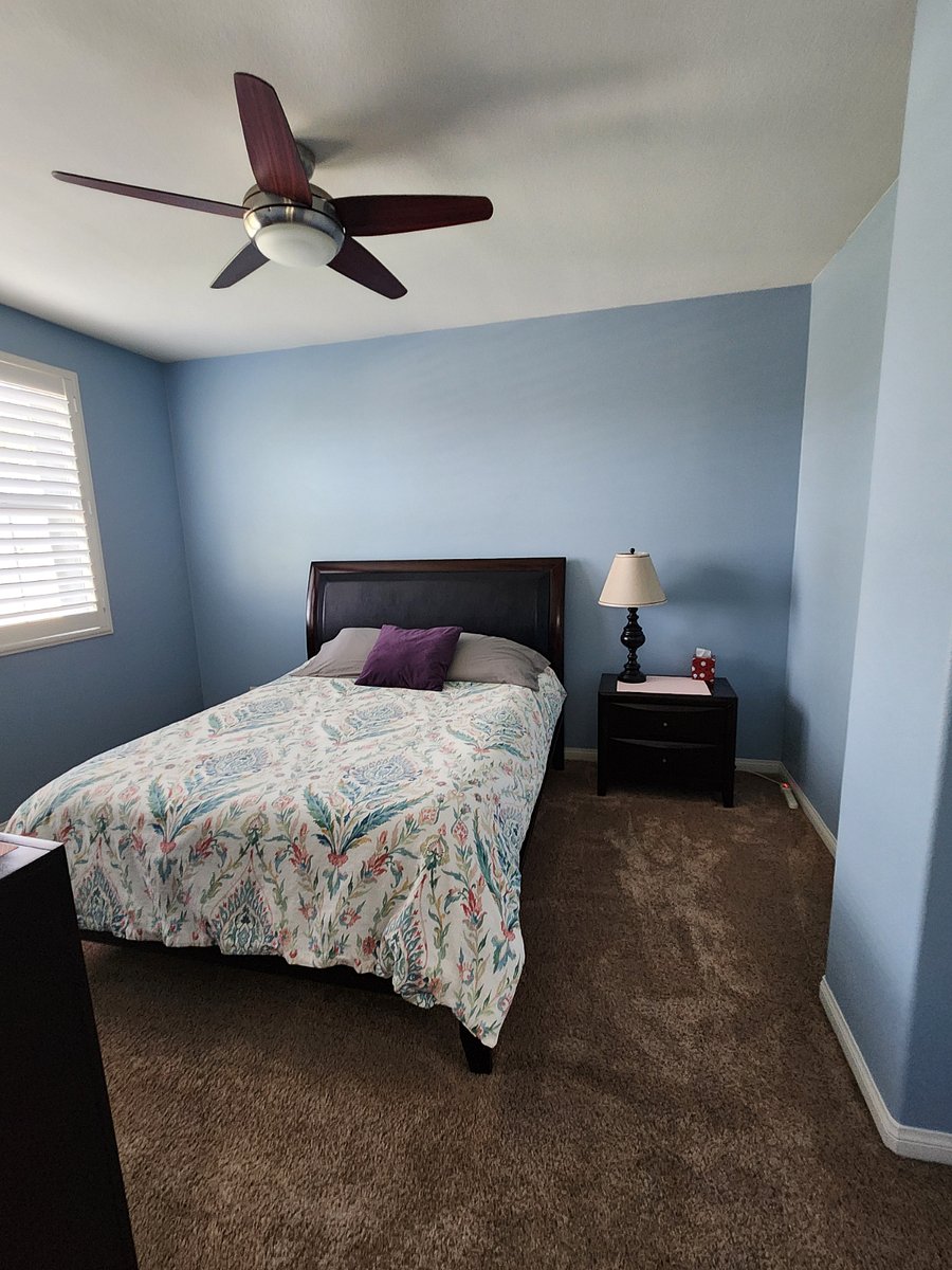 queen sized bed with comfy mattress, pic taken from the bathroom