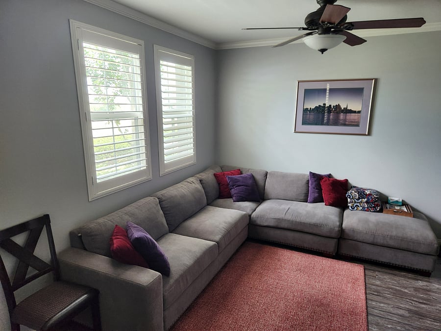 comfy modular couch, front door to your left (patio outside)