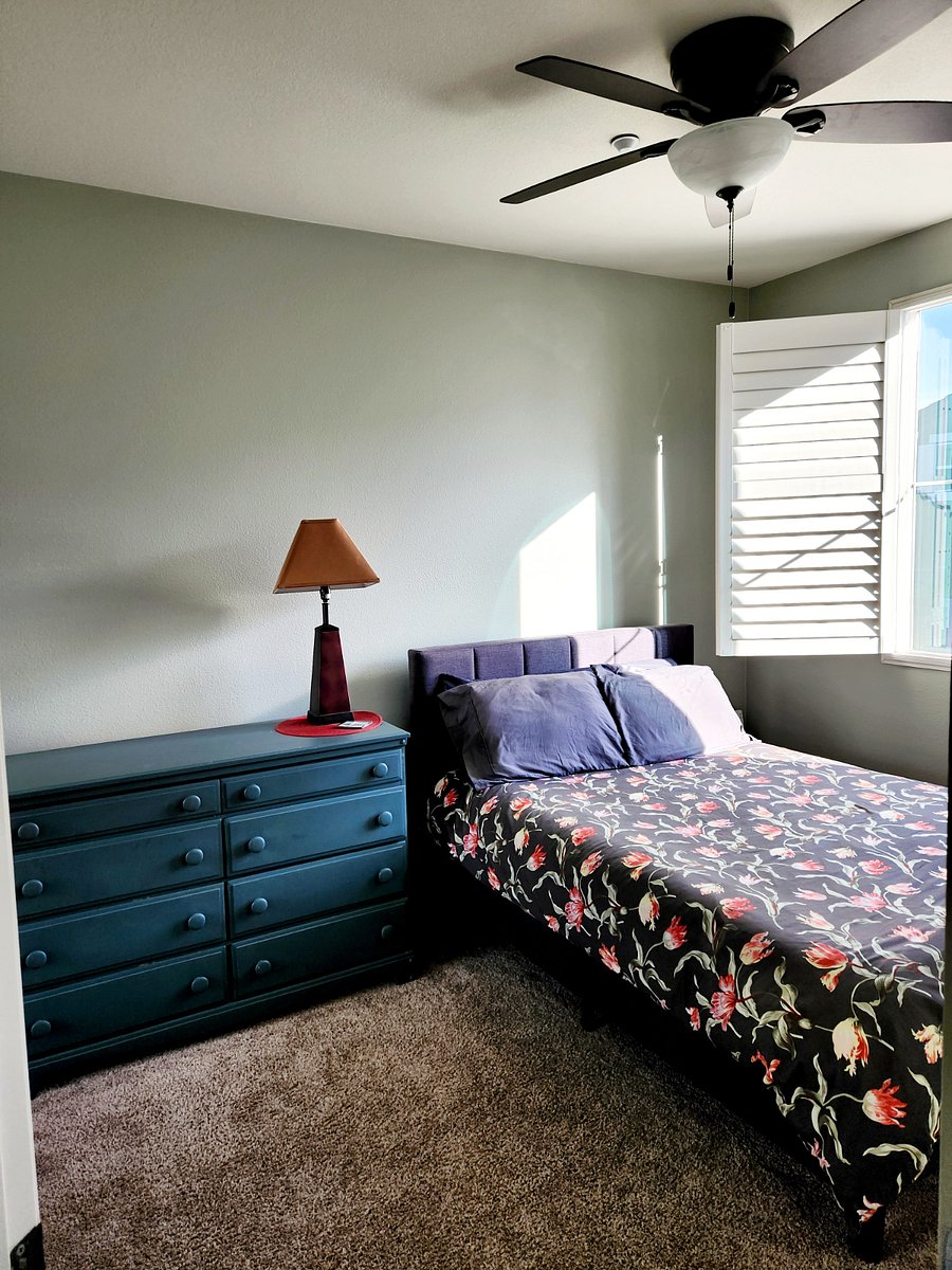 Secondary bedroom upstairs: comfy full-sized newer mattress. And room includes towels, sheets and linens.