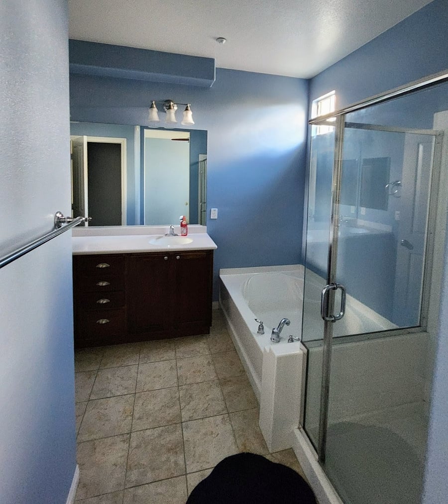 Primary bath - shower, tub and double sinks. Toilet has it's own little room with door