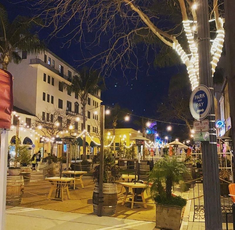 Downtown Ventura (15 minutes away). Mainstreet has closed the street to cars and has cute outdoor dining. There are many cute shops, restaurants, and bars in this surf town.