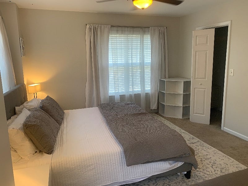From Desk back to master walk-in closet.  There is also now a 24" Roku TV on the stand in corner