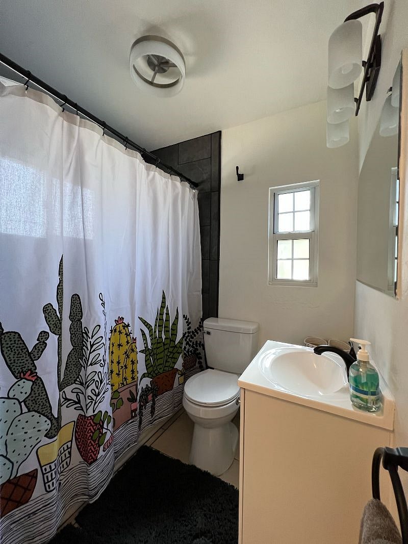 Bathroom with new tile bathtub