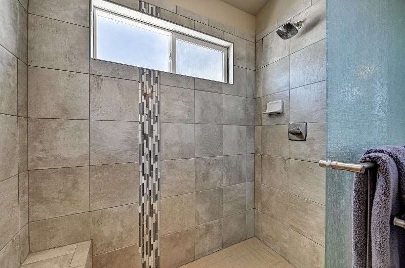 views of Pikes Peak from shower in master bedroom