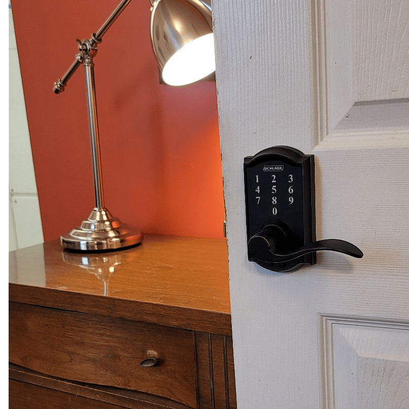 Electronic locks on bedroom and exterior doors--no need for keys.